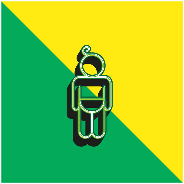 Bébé portant la couche contour vert et jaune moderne logo icône vectorielle 3d - Vecteur, image