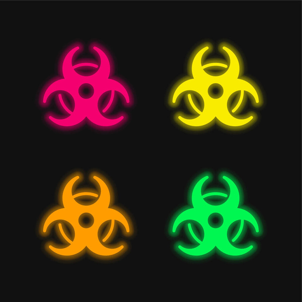 Biohazard Sign four color glowing neon vector icon - Vector, Image