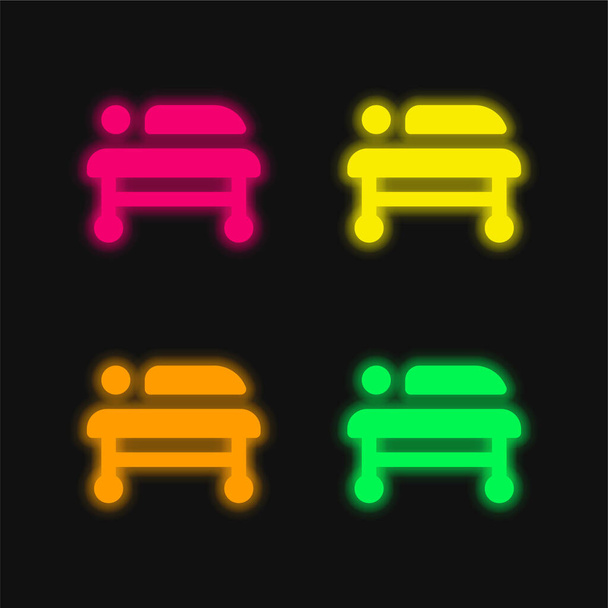 Bed four color glowing neon vector icon - Vector, Image
