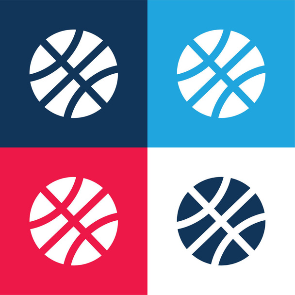 Honkbal Circulaire Bal blauw en rood vier kleuren minimale pictogram set - Vector, afbeelding