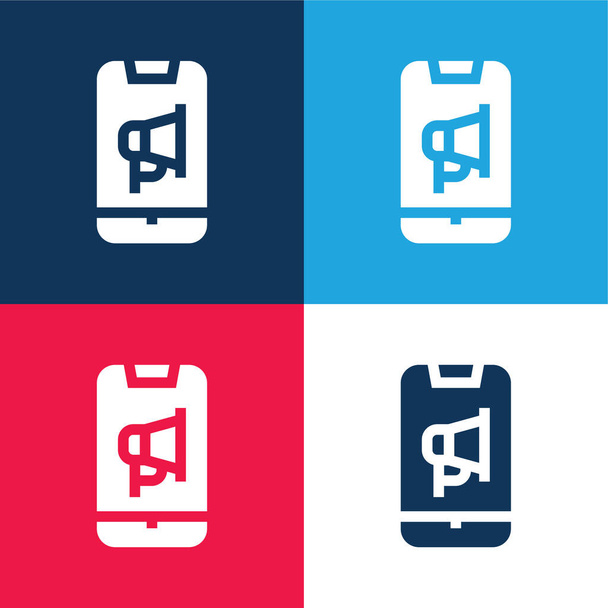 Hirdetés kék és piros négy szín minimális ikon készlet - Vektor, kép