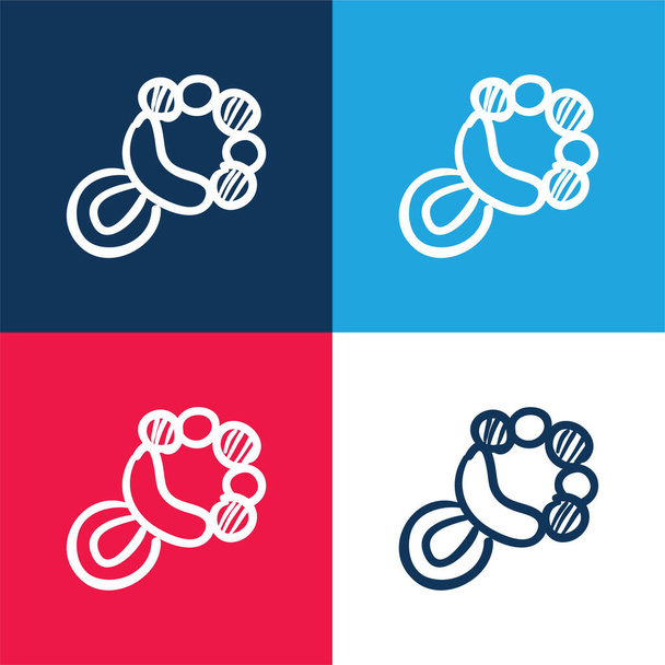 Baby Rattle Musical Tool blue and red four color minimal icon set - Vector, Image
