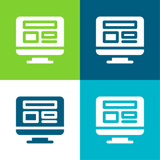 Blogging Flat conjunto de iconos mínimos de cuatro colores - Vector, Imagen
