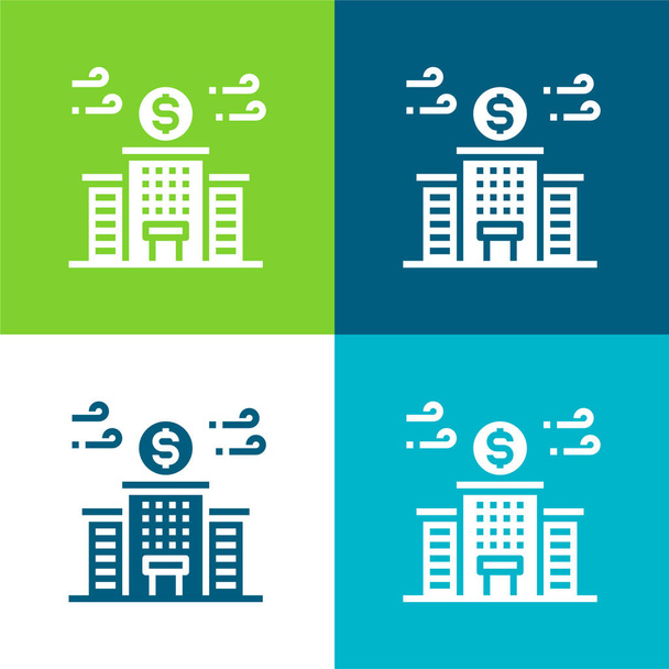 Bank Flat cztery kolory minimalny zestaw ikon - Wektor, obraz