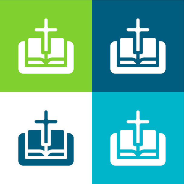 Biblia plana de cuatro colores icono mínimo conjunto - Vector, imagen