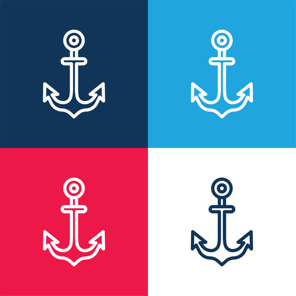 Ancla azul y rojo conjunto de iconos mínimo de cuatro colores - Vector, Imagen