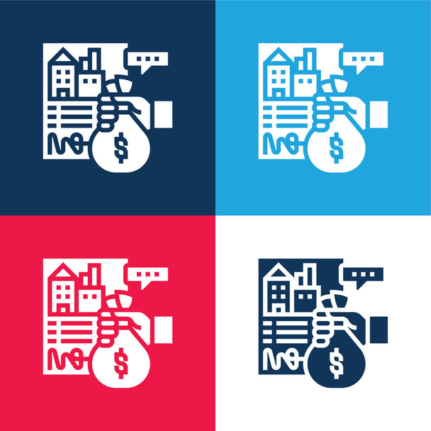 Apartment blue and red four color minimal icon set - Vector, Image