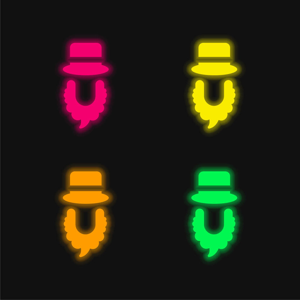 Γενειάδα και καπέλο τέσσερις χρώμα λαμπερό νέον διάνυσμα εικονίδιο - Διάνυσμα, εικόνα