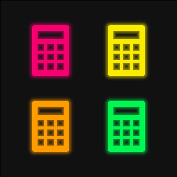 Basic Calculator négy színű izzó neon vektor ikon - Vektor, kép