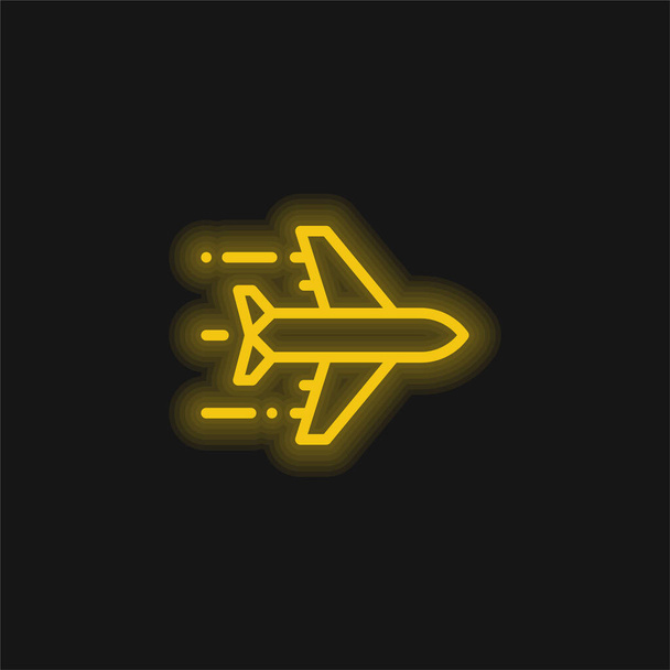 Vliegtuig geel gloeiende neon icoon - Vector, afbeelding