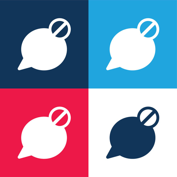 Block Speech Bubble blue and red four color minimal icon set - Vector, Image
