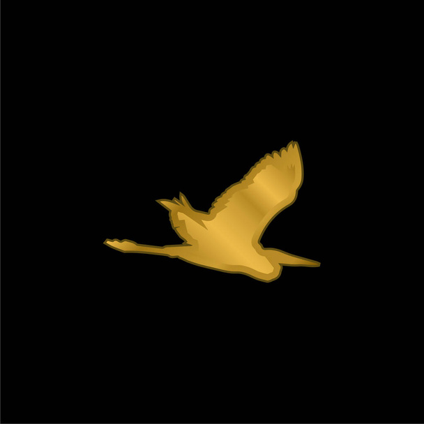 Madár Heron Repülő Alak aranyozott fém ikon vagy logó vektor - Vektor, kép
