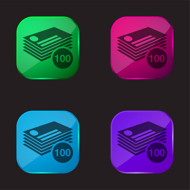 100 Cartões Empilhe o ícone de botão de vidro de quatro cores - Vetor, Imagem