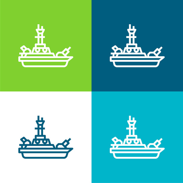 Battleship Flat vier kleuren minimale pictogram set - Vector, afbeelding