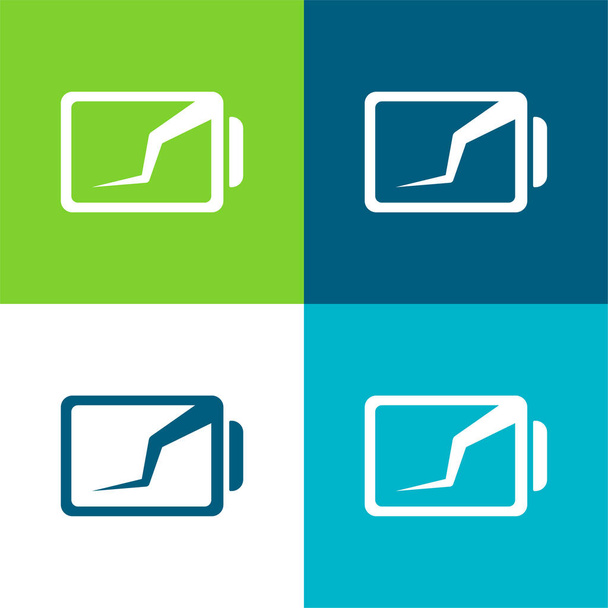 Battery Status Interface Symbol With Broken Line Flat four color minimal icon set - Vector, Image