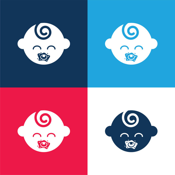 Baby Black Head bleu et rouge ensemble d'icônes minimales de quatre couleurs - Vecteur, image