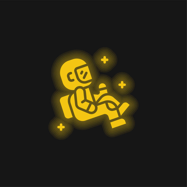 Astronauta amarillo brillante icono de neón - Vector, imagen