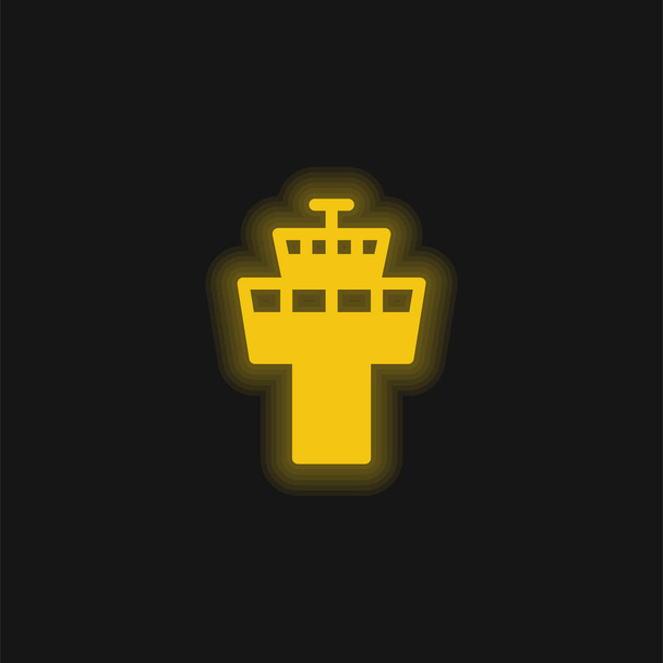 Airport Tower yellow glowing neon icon - Vector, Image