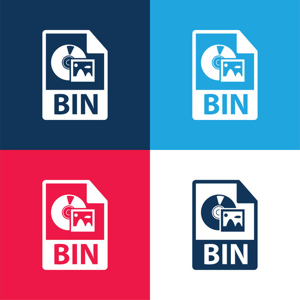 BIN File Format blue and red four color minimal icon set - Vector, Image