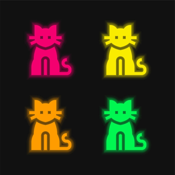 Fekete Macska négy szín izzó neon vektor ikon - Vektor, kép