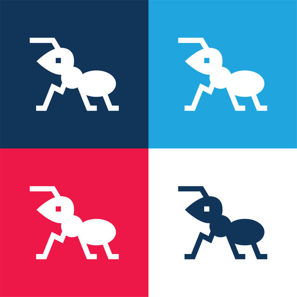 Mravenčí modrá a červená čtyři barvy minimální ikona nastavena - Vektor, obrázek