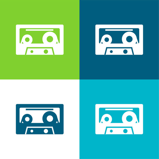 Cassette audio Ensemble d'icônes minimal plat quatre couleurs - Vecteur, image