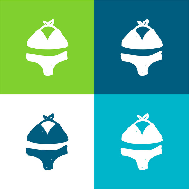 Roupas de praia desenhadas à mão de biquíni Conjunto de ícones mínimos de quatro cores - Vetor, Imagem