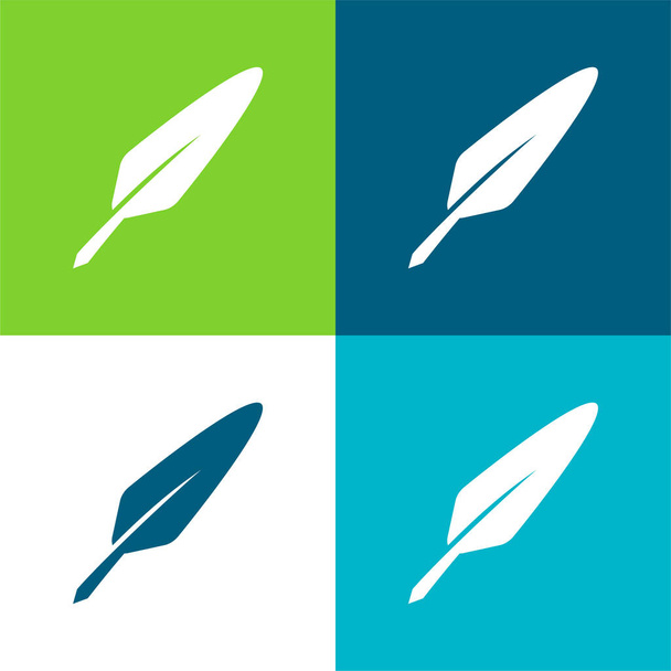 Madártoll Lapos négy szín minimális ikon készlet - Vektor, kép
