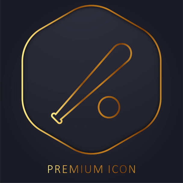 Honkbalknuppel en bal gouden lijn premium logo of pictogram - Vector, afbeelding