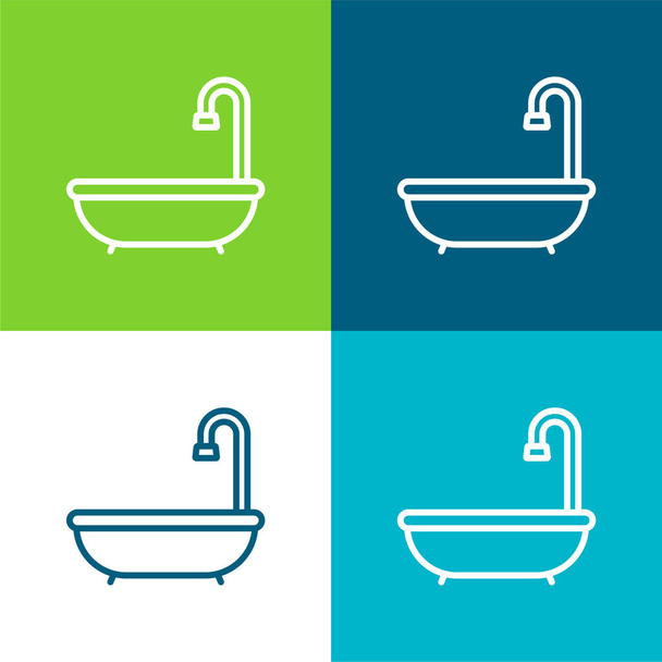 Bathtub Flat four color minimal icon set - Vector, Image