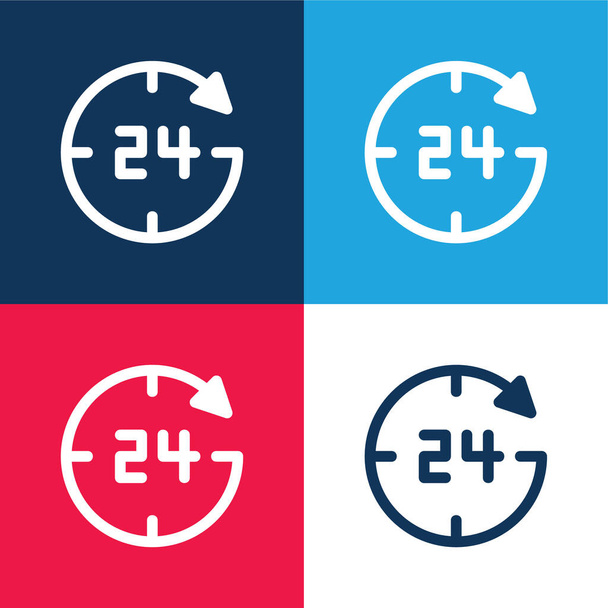 24 horas azul e vermelho conjunto de ícones mínimos de quatro cores - Vetor, Imagem