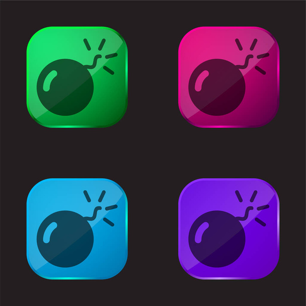 Βόμβα τέσσερις εικονίδιο γυαλί χρώμα κουμπί - Διάνυσμα, εικόνα