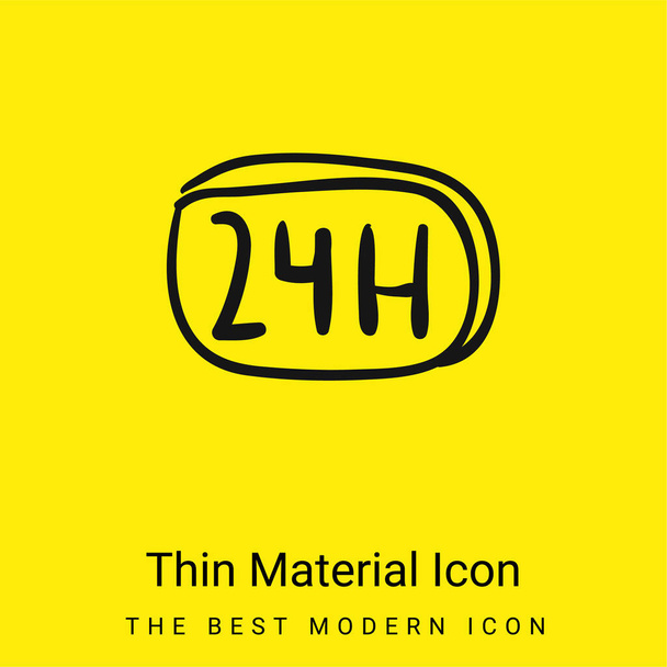 Señal comercial dibujada a mano de 24 horas mínimo icono de material amarillo brillante - Vector, Imagen