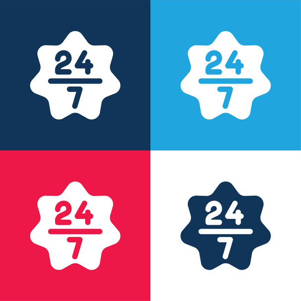 24/7 blue and red four color minimal icon set - Vector, Image