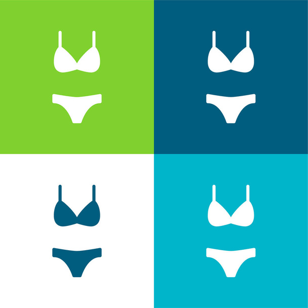 Bikini Επίπεδη τεσσάρων χρωμάτων ελάχιστη σύνολο εικονιδίων - Διάνυσμα, εικόνα