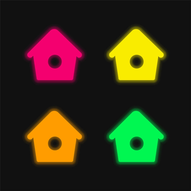 Pták domů s malou dírou čtyři barvy zářící neonový vektor ikona - Vektor, obrázek