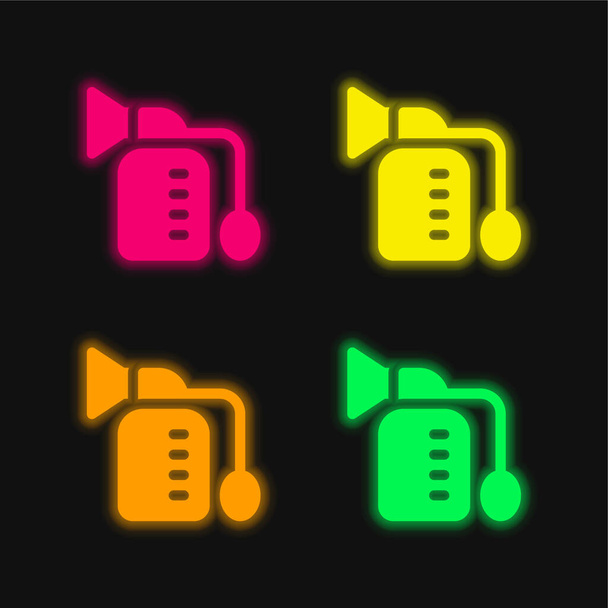 Szivattyú négy színű izzó neon vektor ikon - Vektor, kép