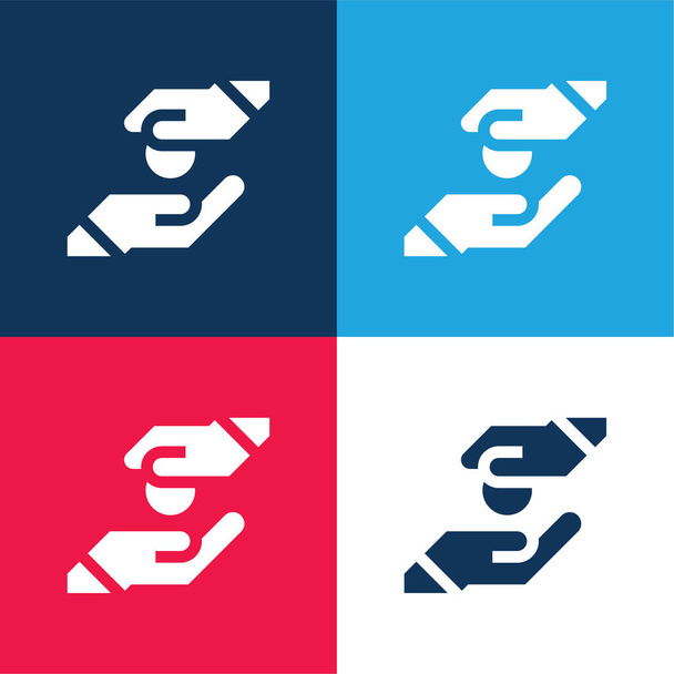 Alms blue and red four color minimal icon set - Vector, Image
