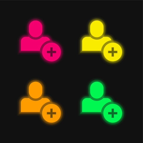 Aggiungi icona vettoriale al neon incandescente a quattro colori utente - Vettoriali, immagini