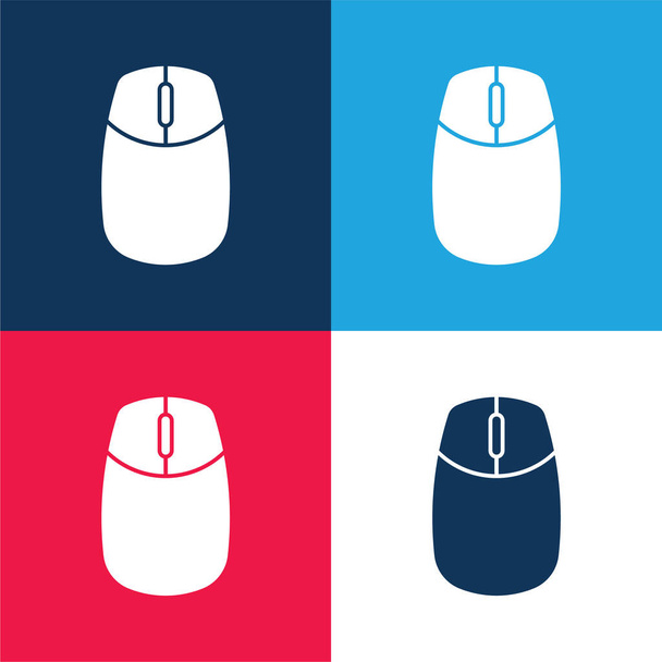 Big Computer Mouse blue and red four color minimal icon set - Vector, Image