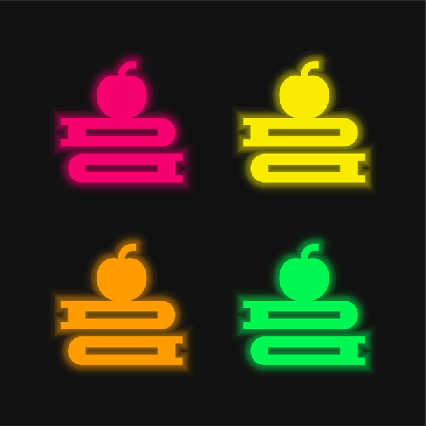 Libros de cuatro colores brillante icono de vectores de neón - Vector, Imagen