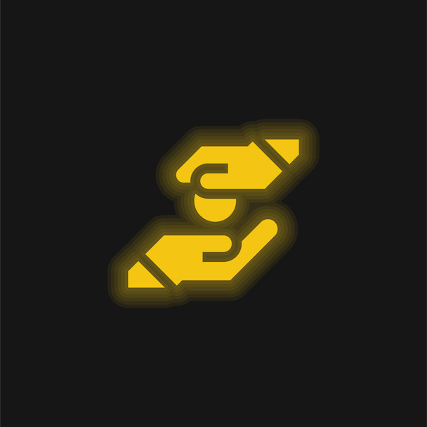 Esmola amarelo brilhante ícone de néon - Vetor, Imagem