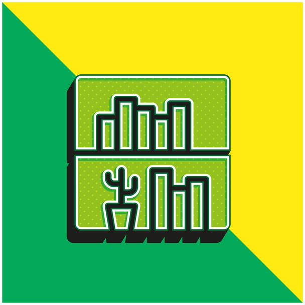 Kitap rafı Yeşil ve sarı 3d vektör simgesi logosu - Vektör, Görsel