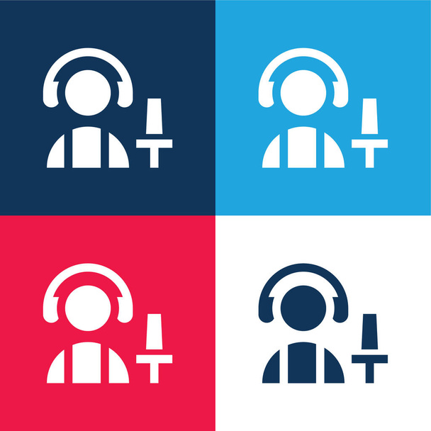 Aircraft blue and red four color minimal icon set - Vector, Image