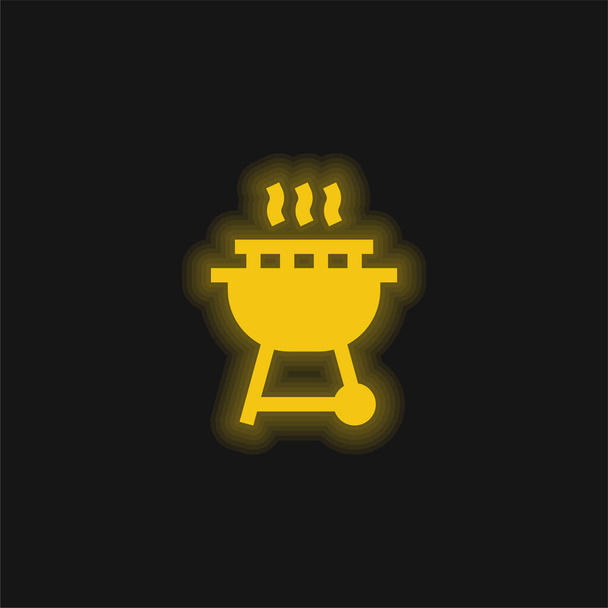Желтая светящаяся неоновая икона барбекю - Вектор,изображение