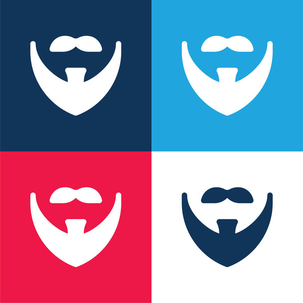 Beard blue and red four color minimal icon set - Vector, Image