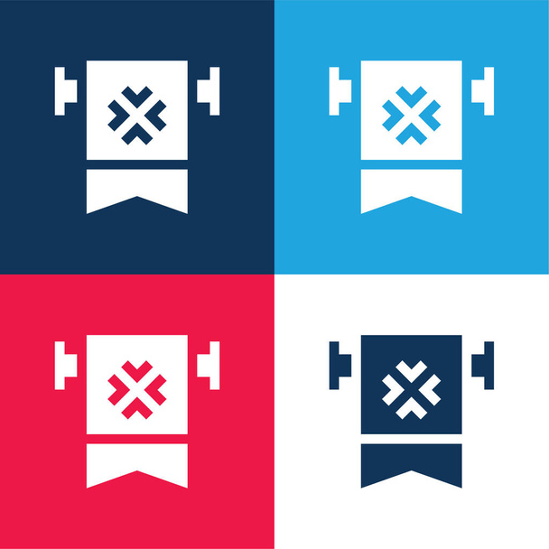 Banner azul y rojo conjunto de iconos mínimo de cuatro colores - Vector, Imagen