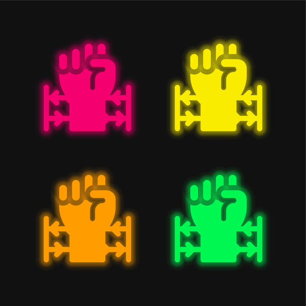 Barbed Wire four color glowing neon vector icon - Vector, Image