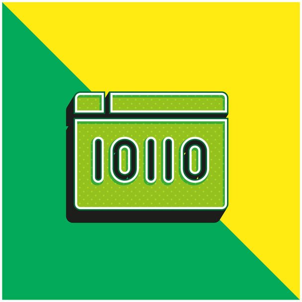 Бинарный код Зеленый и желтый современный 3D логотип векторной иконки - Вектор,изображение