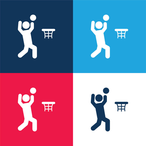 バスケットボール選手青と赤の4色の最小アイコンセット - ベクター画像